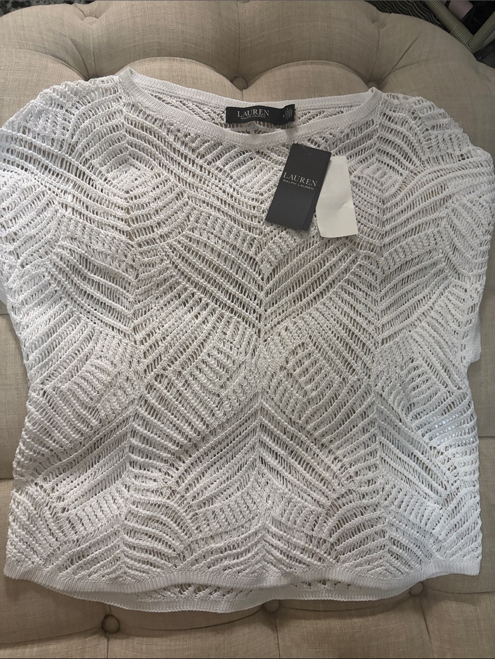 Lauren Ralph Lauren White Open-Weave Knit Top
